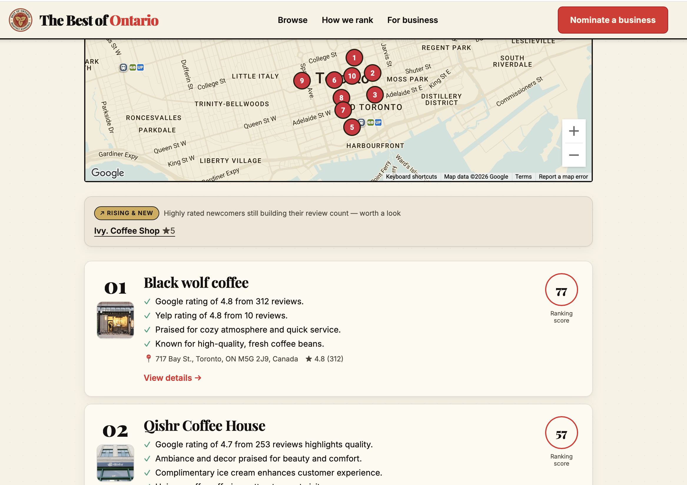 The Best of Ontario ranking map